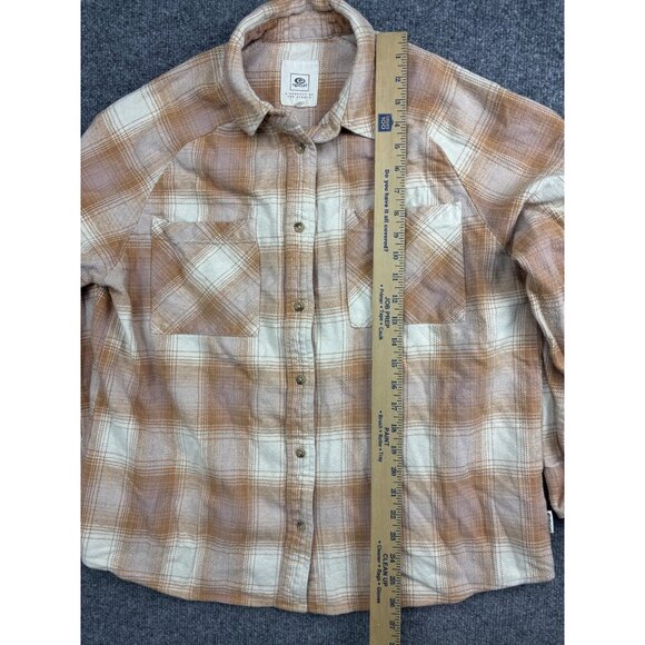 Rip Curl Shirt Mens Medium Tan Brown Plaid Flannel Button Front Long Sleeve Soft - Picture 3 of 7
